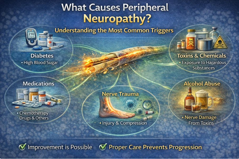 Infographic explaining common causes of peripheral neuropathy.