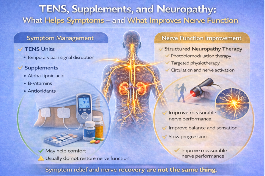 Diagram showing differences between peripheral neuropathy and mixed nerve conditions.