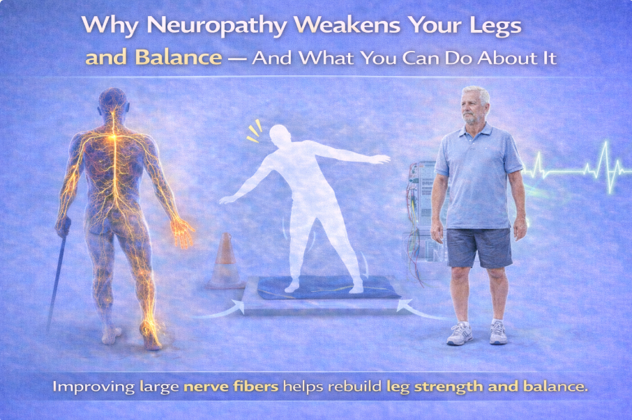 Illustration showing how neuropathy affects legs and balance.
