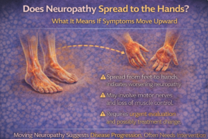 Diagram showing how neuropathy symptoms spread from feet to hands.