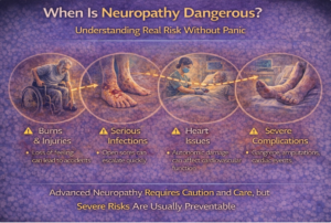 Infographic explaining when neuropathy is dangerous with associated risks.