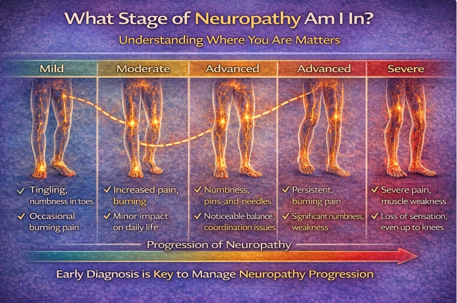 Illustration showing how neuropathy affects legs and balance.