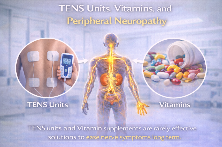 Visual representation of TENS units, vitamins, and peripheral neuropathy treatment.