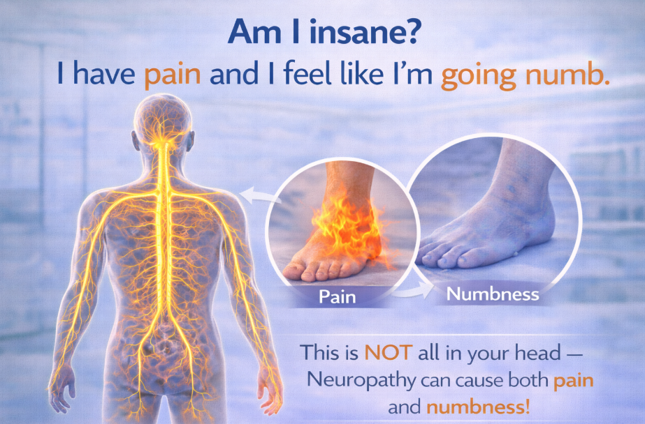 Illustration of nerve pain and numbness linked to neuropathy.